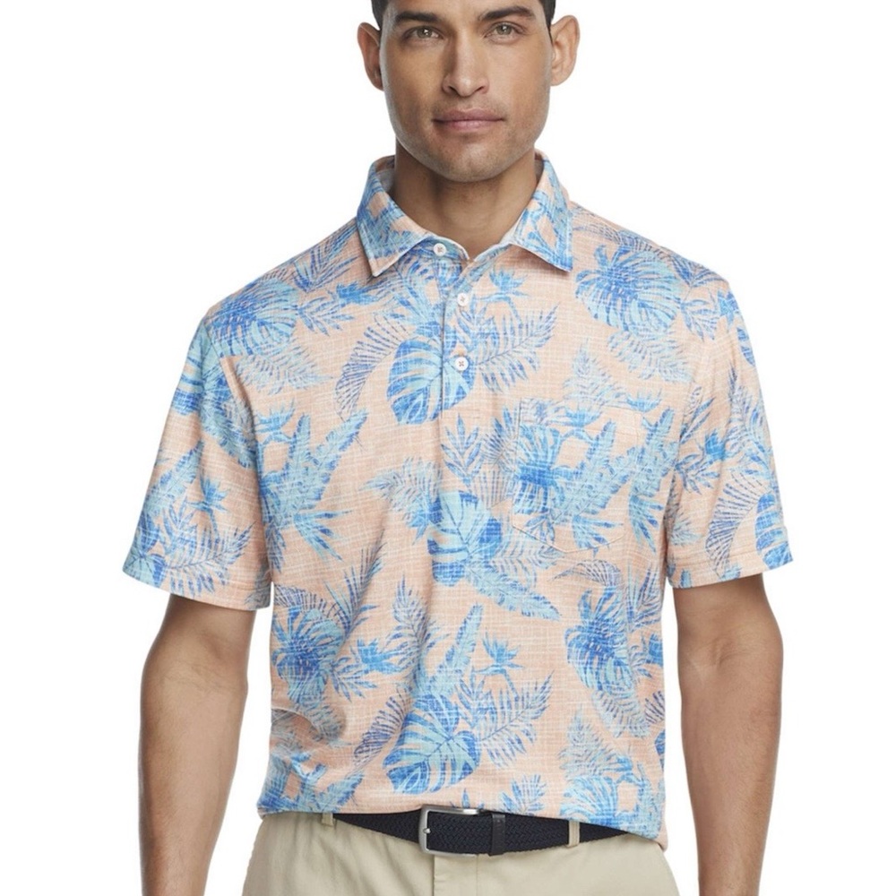 IZOD NWT! Men'S Orange Print Saltwater Beach Performance Polo Shirt Size XXL
